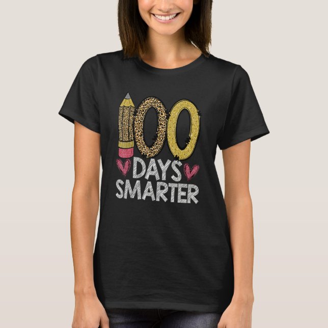 Camiseta 100 Days Smarter Leopard 100th Day Of School Teach (Anverso)