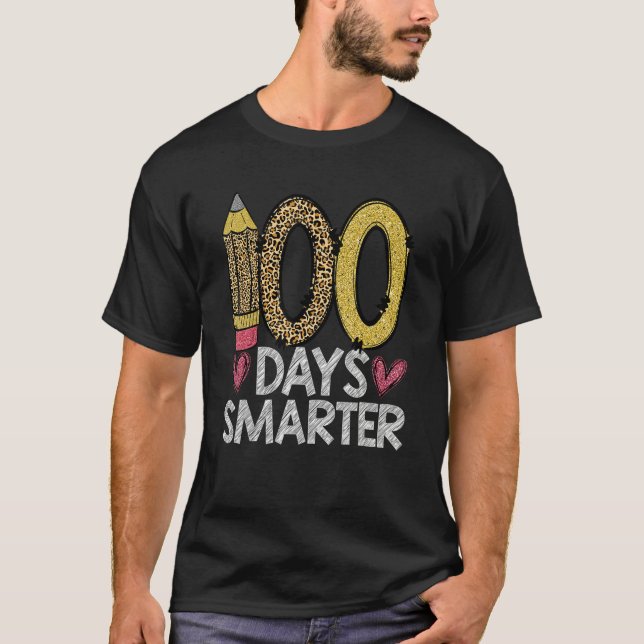 Camiseta 100 Days Smarter Leopard 100th Day Of School Teach (Anverso)