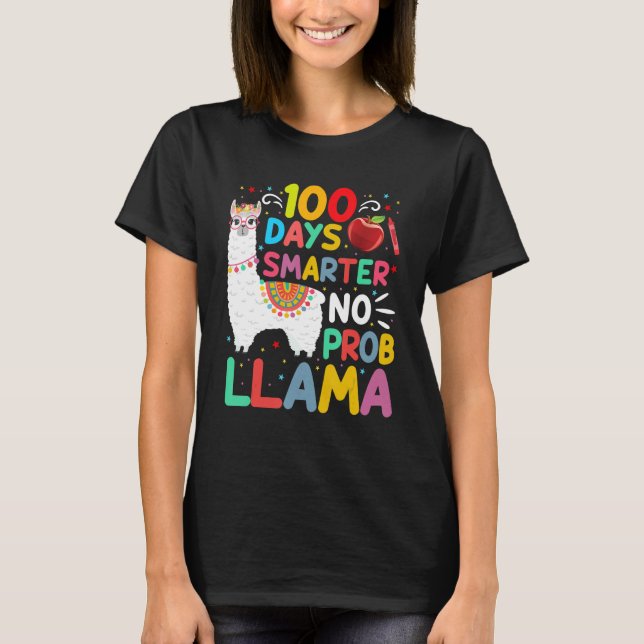 Camiseta 100 Days Smarter No Probllama Llama 100 Days of Sc (Anverso)