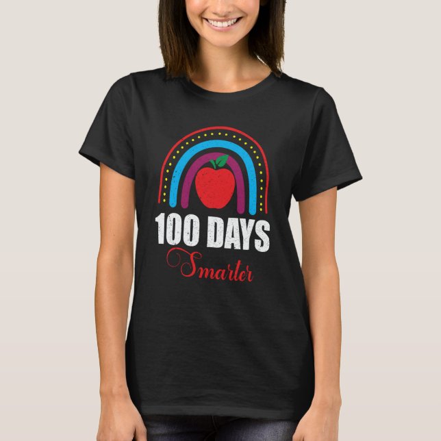 Camiseta 100 Days Smarter Rainbow Kids Teachers Happy 100 D (Anverso)