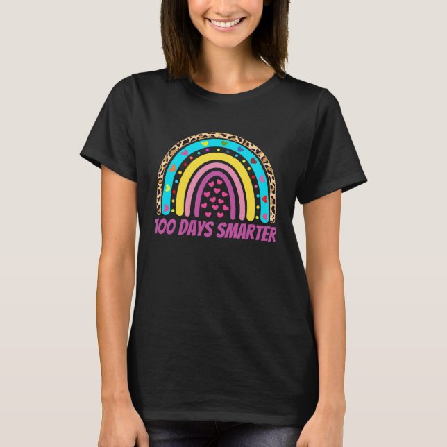 Camiseta 100 Days Smarter Rainbow Leopard 100 Days Of Schoo (Anverso)