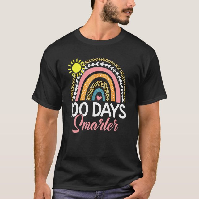 Camiseta 100 Days Smarter Rainbow Leopard Happy 100th Day O (Anverso)