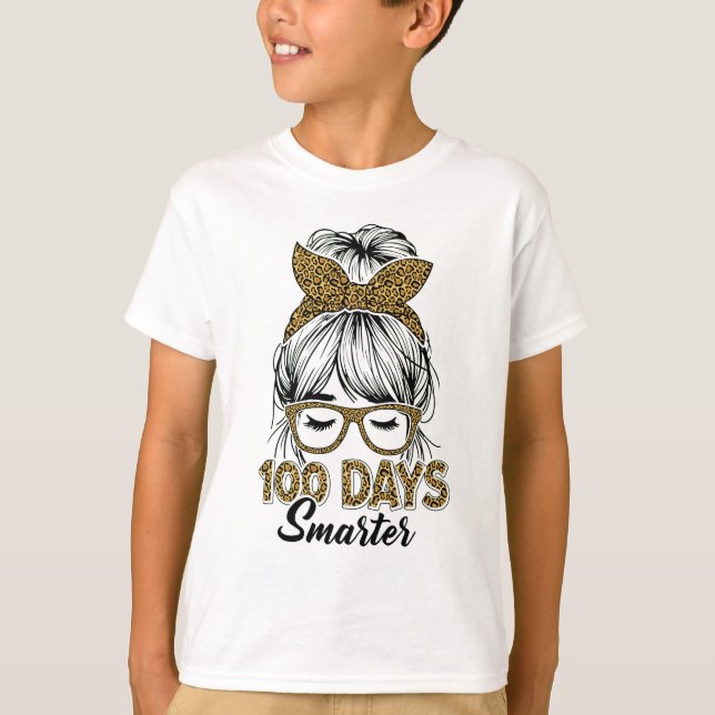 Camiseta 100 Days Smarter Teacher Leopard Print Bow School (Anverso)