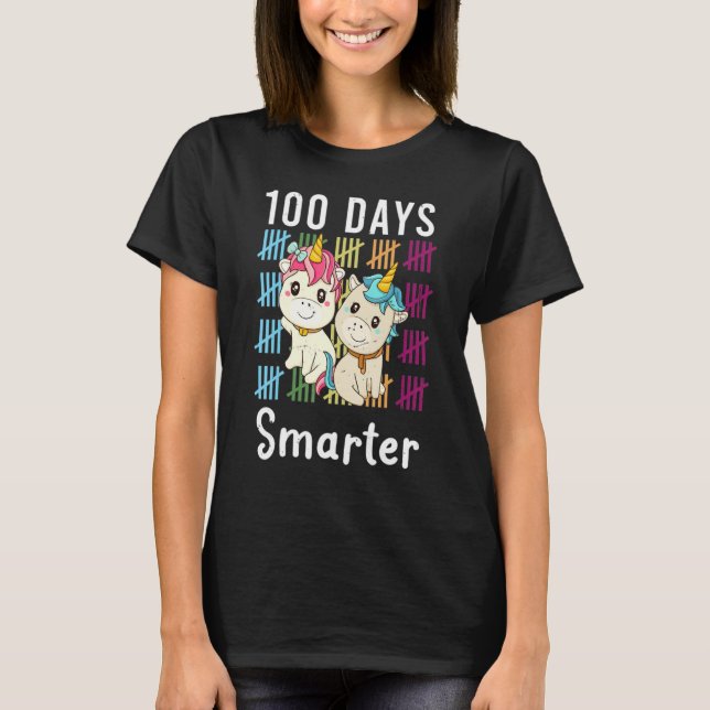 Camiseta 100 Days Smarter Women Girls Unicorn 100th Day Of  (Anverso)