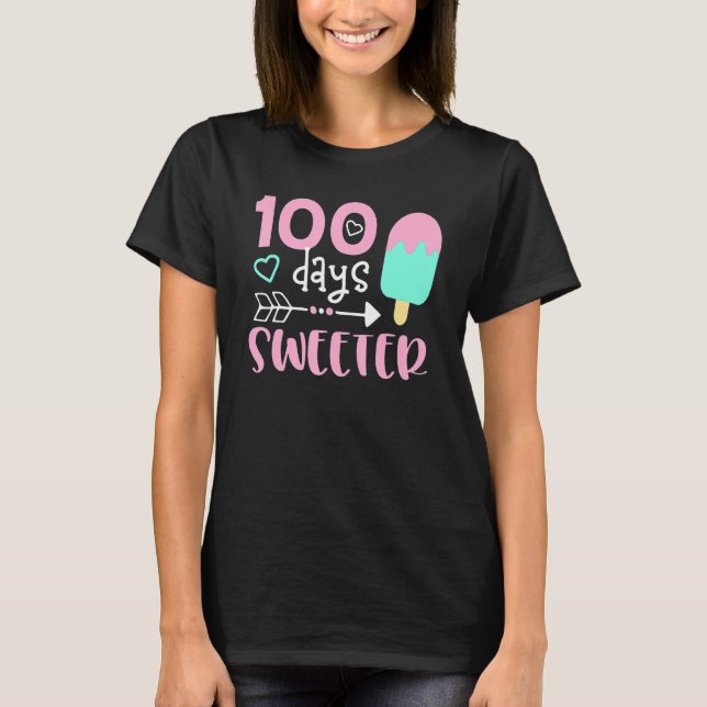Camiseta 100 Days Sweeter, Girl 100 Days Of School, Ice Cre (Anverso)