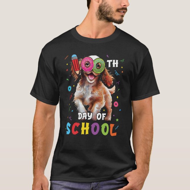 Camiseta 100° Día De Colegio De Perro Español Donut 100 Día (Anverso)