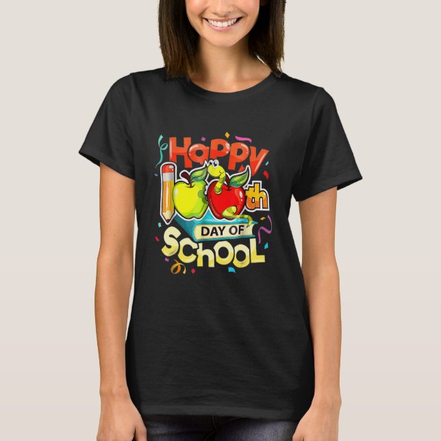 Camiseta 100° Día De Enseñanza Escolar Niños Felices 100 (Anverso)