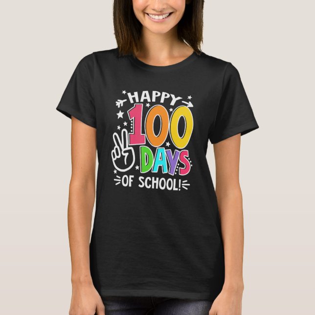 Camiseta 100° Día De Enseñanza Escolar Niños Felices 100 (Anverso)