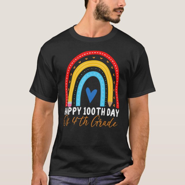 Camiseta 100° Día De La Escuela 4° Grado Arcoiris 100 Días  (Anverso)