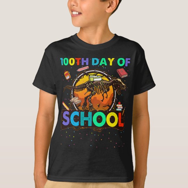 Camiseta 100° día de la escuela niños dinosaurios (Anverso)