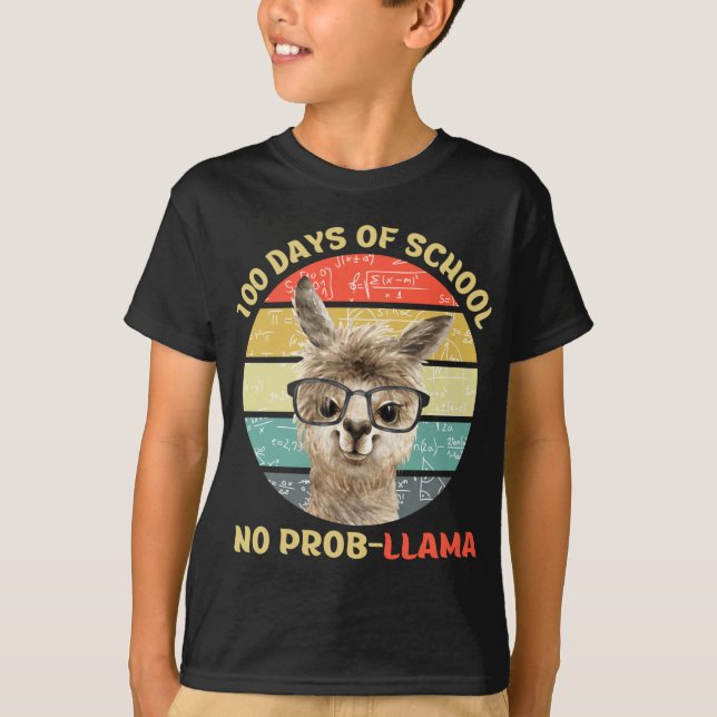 Camiseta 100 Día De La Escuela No Probllama Llama Alpaca Ma (Anverso)