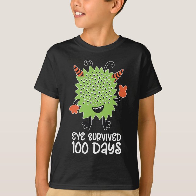 Camiseta 100° Día De Monstruo Escolar Niños Niños Sobrevivi (Anverso)
