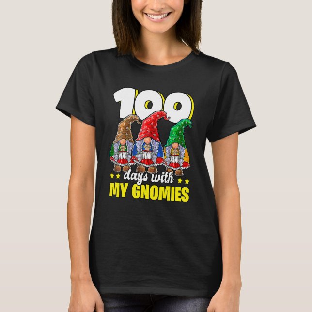 Camiseta 100 días con mis gnomies feliz 100° día de clases (Anverso)