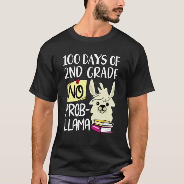Camiseta 100 Días De 2do Grado Sin Prob Llama 100 Días De C (Anverso)
