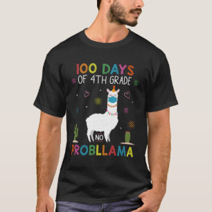 Camiseta 100 días de 4º grado No Probllama Llama Mask Quar