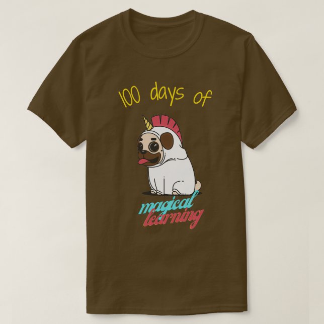 Camiseta 100 días de aprendizaje mágico con un lindo pug (Diseño del anverso)