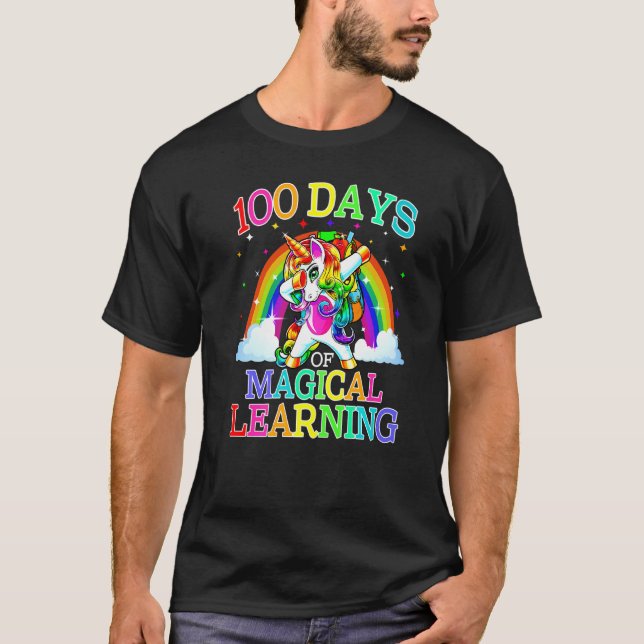 Camiseta 100 Días De Aprendizaje Mágico Dabbing Unicorn Par (Anverso)