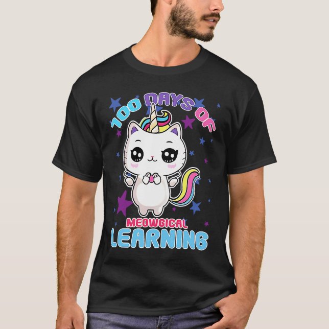 Camiseta 100 Días De Aprendizaje Meowgical Caticorn Unicorn (Anverso)