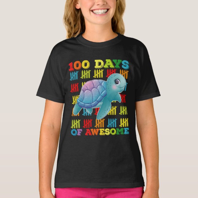 Camiseta 100 días de asombrosa tortuga 100 días de clases (Anverso)