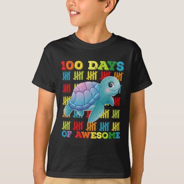 Camiseta 100 días de asombrosa tortuga 100 días de clases (Anverso)
