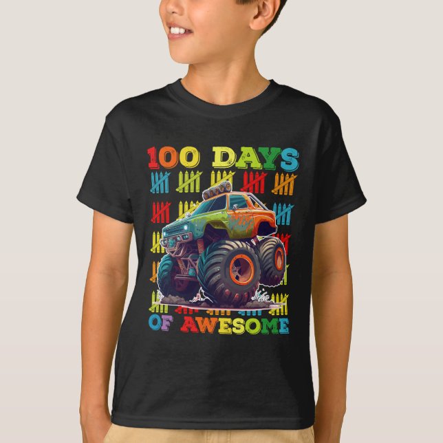 Camiseta 100 días de asombroso monstruo escolar de 100 días (Anverso)