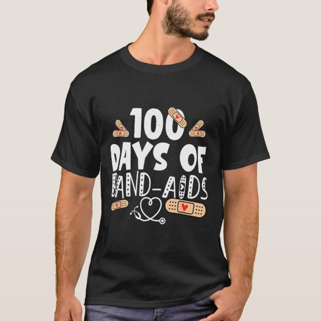 Camiseta 100 días de banda-ayuda - enfermera escolar 100 dí (Anverso)