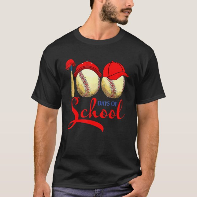 Camiseta 100 días de béisbol escolar 100 días (Anverso)