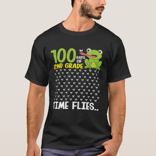 Camiseta 100 días de clases de 2º grado Tiempo de rana vuel (Anverso)