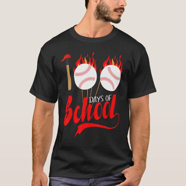 Camiseta 100 días de clases de maestros de béisbol niños 10 (Anverso)