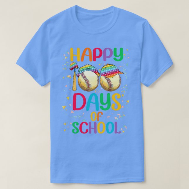 Camiseta 100 días de clases de maestros de béisbol niños 10 (Diseño del anverso)