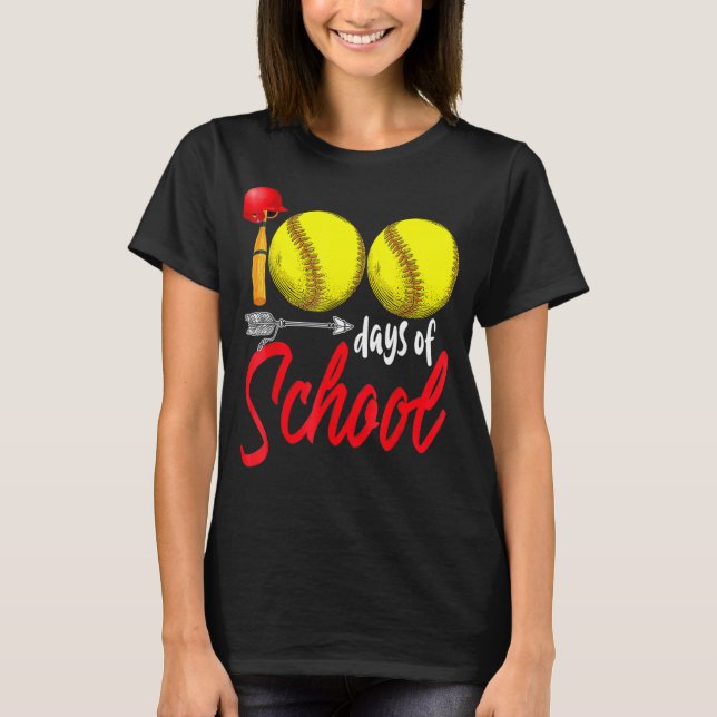 Camiseta 100 días de clases de profesores de softbol 100 dí (Anverso)