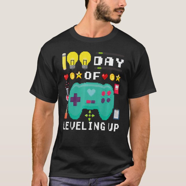 Camiseta 100 días de clases levantando videojuegos 100º D (Anverso)
