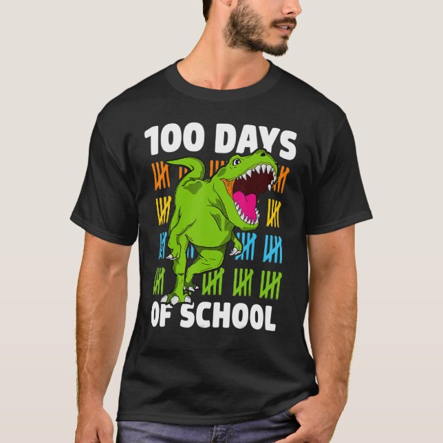 Camiseta 100 días de clases niños dino 100 días dinosa (Anverso)