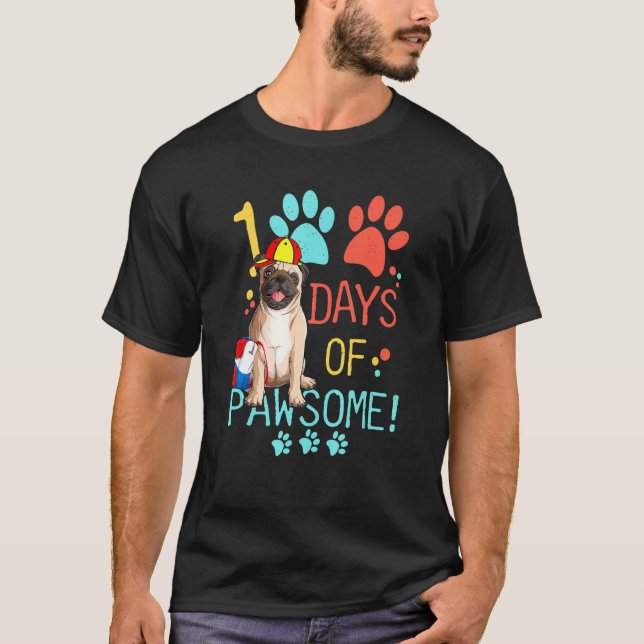 Camiseta 100 Días De Colegio De Perro De Pug 100 Días De Pa (Anverso)