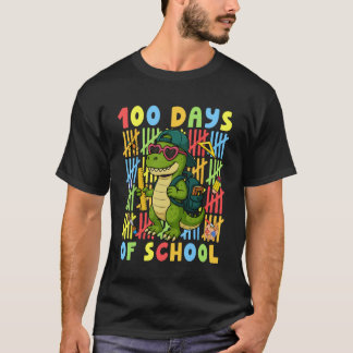 Camiseta 100 Días de Colegio Dinosaurio Divertido T-rex Niñ