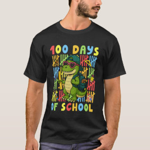Camiseta 100 Días de Colegio Dinosaurio Divertido T-rex Niñ