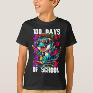 Camiseta 100 Días De Colegio Dinosaurio Genial Patinando 