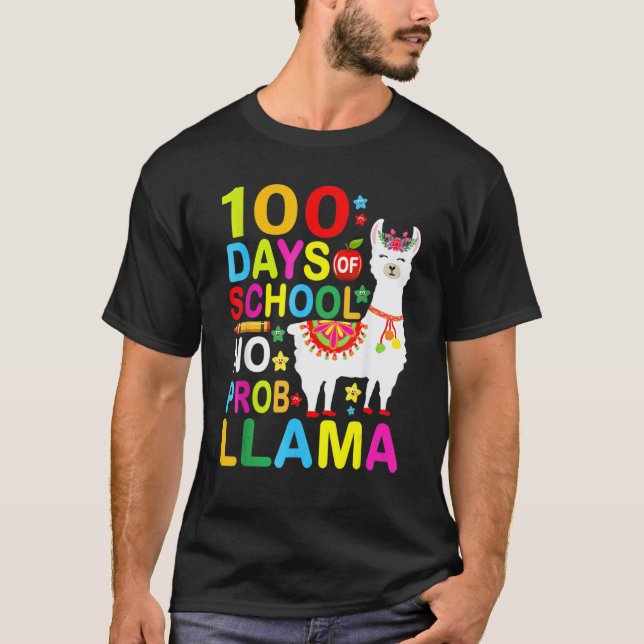 Camiseta 100 Días De Colegio Sin Probllama Llama 1 (Anverso)