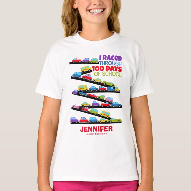 Camiseta 100 días de colegios cutan cómicos autos (Anverso)