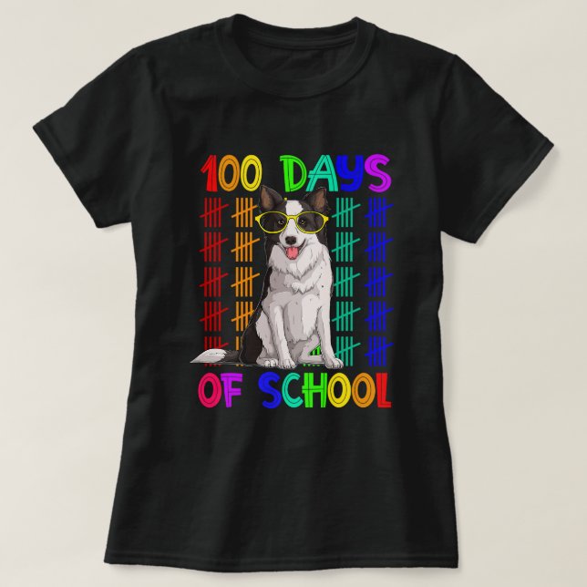 Camiseta 100 Días De Collie Dog De Frontera Escolar Con Vid (Diseño del anverso)