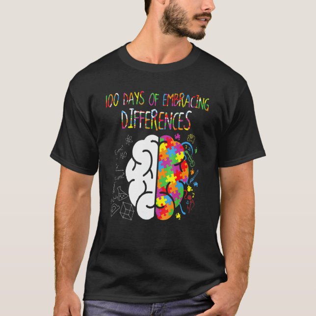 Camiseta 100 días de conciencia del autismo cerebral 100 dí (Anverso)