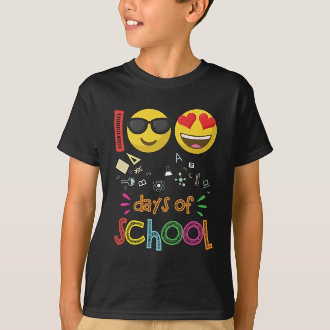Camiseta 100 días de Emoji de profesores de guardería (Anverso)
