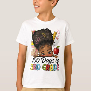 Camiseta 100 Días De Escuela 3° Grado Afro Chica Messy Bun