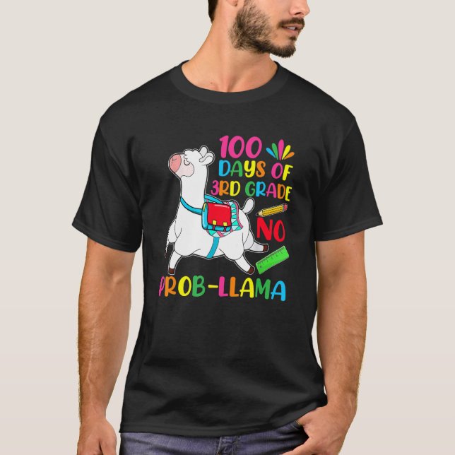 Camiseta 100 Días De Escuela 3er Grado Sin Prob Llama Profe (Anverso)