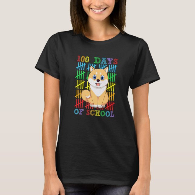 Camiseta 100 Días de Escuela Amante del Perro Shiba Inu Coo (Anverso)
