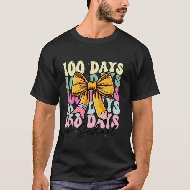 Camiseta 100 días de escuela Coquette Bow Groovy 100 días K (Anverso)