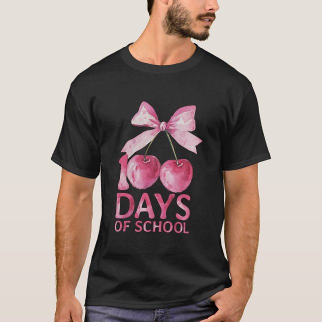 Camiseta 100 días de escuela Coquette Cute Cherry Bow 100 (Anverso)