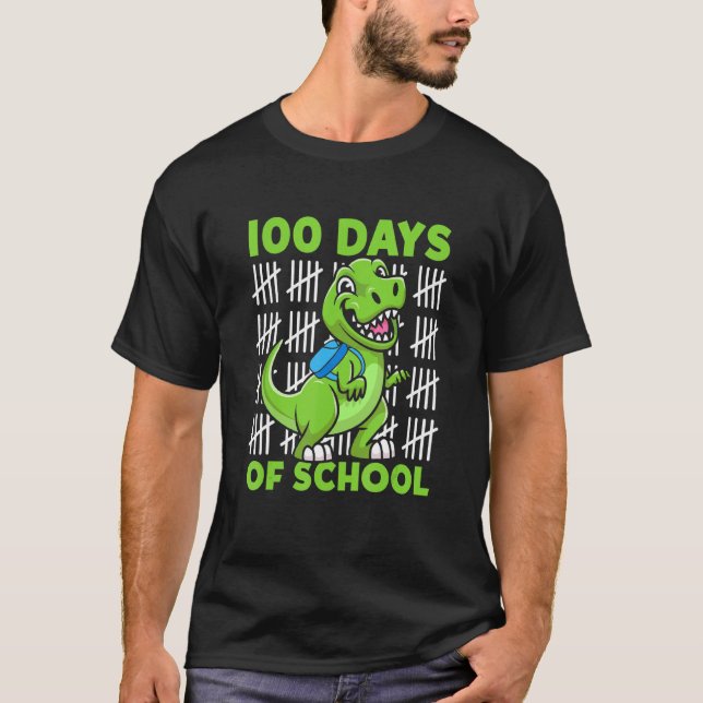Camiseta 100 Días De Escuela Cute Dino Con Escuela De Mochi (Anverso)