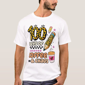Camiseta 100 días de escuela de café leopardo 100 días