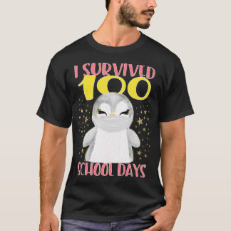 Camiseta 100 días de escuela de pingüino con máscara de oro